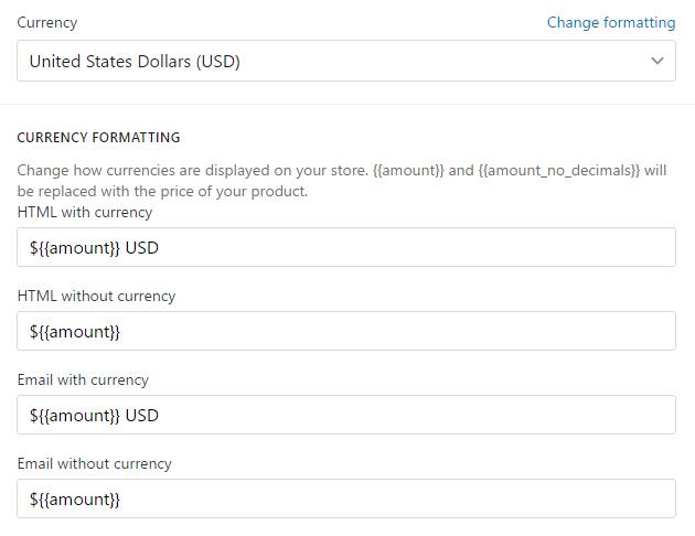 shopify货币单位设置
